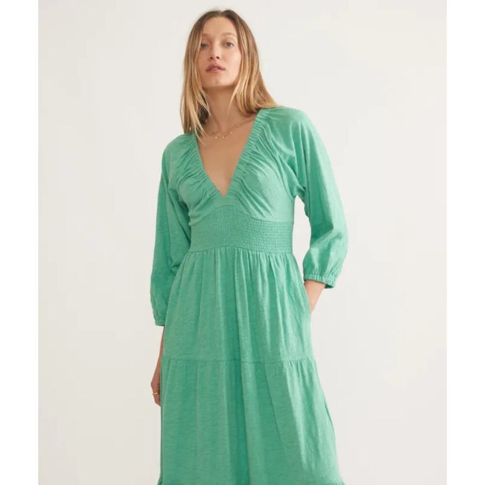 Marine Layer Florence Vintage Slub Midi Dress Green 100% Cotton Womens SZ Large